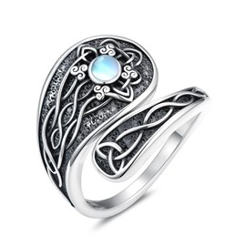 Cargari Witches Knot Spoon Rings for Women 925 Sterling Silver Spoon Ring Vintage Celtic Knot Witch Ring Celtic Knot Adjustable Thumb Rings Gifts for Women