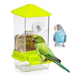 BNOSDM No Mess Automatic Bird Feeder Anti-Splash Bird Feeder Acrylic Transparent Food Container Parrot Cage Accessories for Parakeets Budgies Lovebirds Cockatoos Conures Finches (Green)