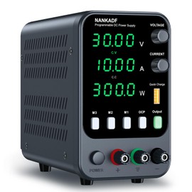 NANKADF DC Power Supply, 30V 10A Bench Power Supply with Memory Storage & Recall，Variable Power Suppy with Encoder Adjustment Knob, 5V/3.6A USB Quick-Charge & OCP Short Circuit Alarm (0-30v 0-10a)