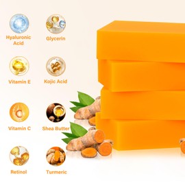 YOSEGOOTER Kojic Acid Soap 4 Packs,Turmeric Soap, Dark Spot Remover for face and body with Vitamin C, Retinol, Collagen, Original Japanese Complex - Vitamin E, Shea Butter, Castile Olive Oil 4 Bars