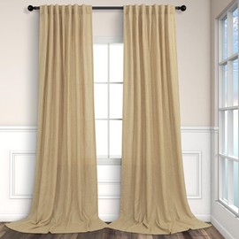 Tan Linen Curtains 90 Inch Length for Living Room Dining 2 Panels Set Back Tab Pocket Light Filtering Sheer Taupe Brown Mocha Coffee Color Drape for Bedroom Home Office Burlap Vintage Decor 52x90 Long