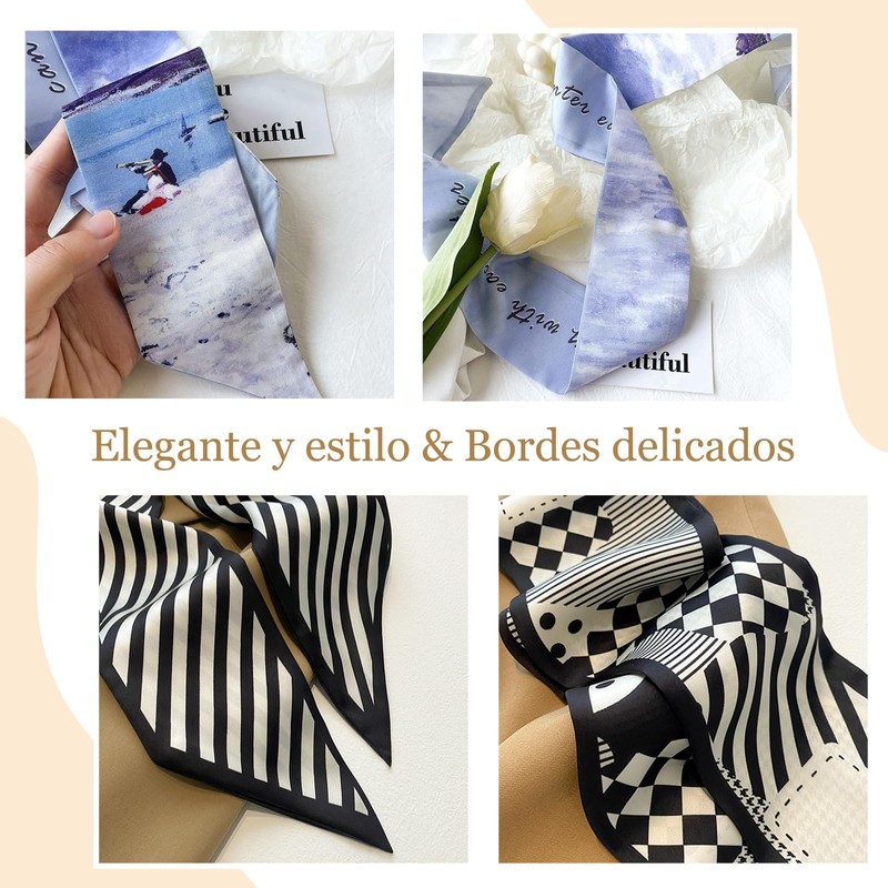 Bufanda de Cuello Seda 8 Piezas Bufandas para Mujer Multipurpose