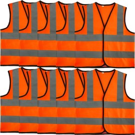 10 Pack Kids Hi Vis Vests with Reflective Strips Child High Vis Vest Bulk Children Hi Visibility Safety Vest for Girls Boys Outdoor Activities, Orange (S, 4-6 years(100-120 cm))