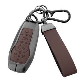 Qunzes Key Fob Cover with Heavy-duty Keychain for Ford F150 Fusion Explorer Mustang Lincoln MKZ MKC (Brown)