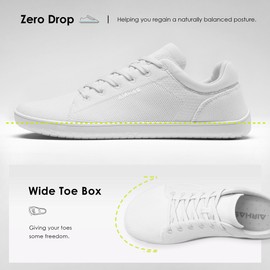 AIRHAS Womens Minimalist Barefoot Shoes Zero Drop Wide Toe Box Shoes Lightweight Casual Fashion Sneakers for Women(White,9.0)