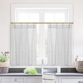 40 Inch Long Curtains,Sheer Linen Pleated to 42 in Length Farmhouse Short Window Curtain for Bathroom Kitchen