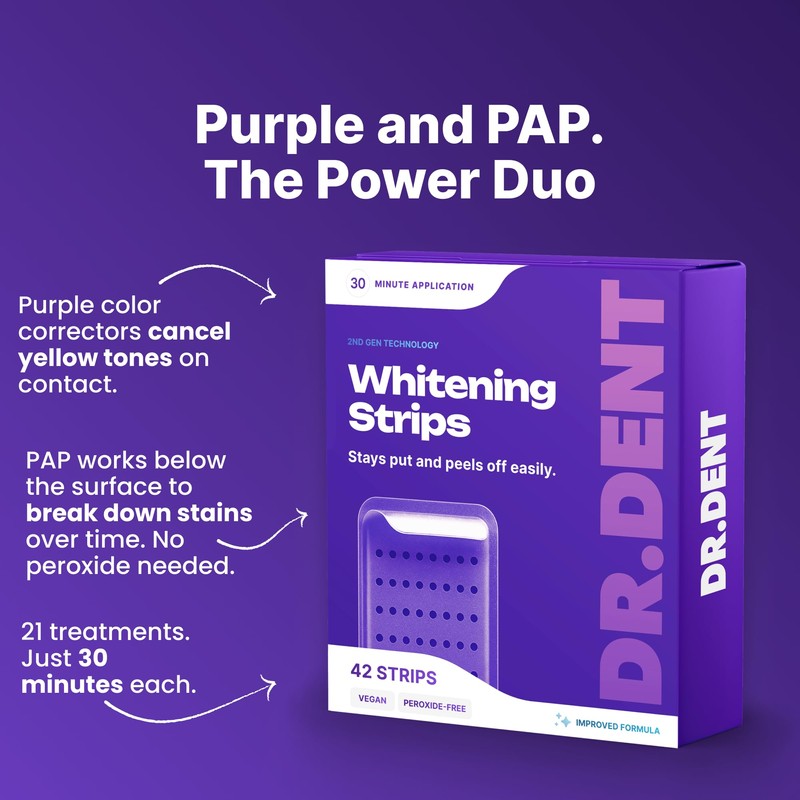 DRDENT Purple Teeth Whitening Strips 21 Treatments - Enamel Safe