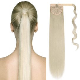 Cybelleza Clip-In Ponytail Extensions, Straight Long Hair Extensions, Synthetic Hair, 55 cm, Hairpiece, Braid, Synthetic Hair, Wrapped Hair Thickening for Women (Ash Blonde)
