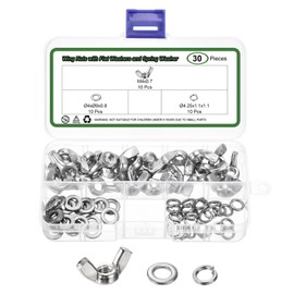 uxcell 10 Set Wing Nut and Flat Washers Spring Washers, M4x0.7mm 304 Stainless Steel Butterfly Wing Nuts Hand Tighten Wing Nuts for Machinery Electronic Equipment