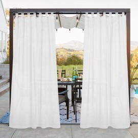 NICETOWN 2 Panels Outdoor Sheer Curtains for Patio Waterproof, Self-Sticky Tab Top Elgant Airy Voile Sheer Indoor/Outdoor Drapes for Arbor/Porch, Ivory, W54 x L108