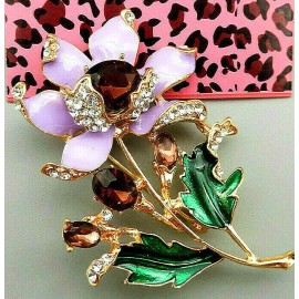 Unbranded Gorgeous! FLOWER Wine RHINESTONE Purple Enamel Retro Vintage Inspired Brooch