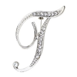 PPhtony 26 Letter Brooch Pins Small Silver Metal Rhinestone Crystal Initial A~Z Alphabet Brooch Lapel Pins for Men Women Girls Boys Birthday Christmas Wedding Gift (T)
