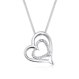 DIAMORE Women's Heart Necklace of Love with Diamond (0.02 ct.) in 925 Sterling Silver, Facet cut, Diamond