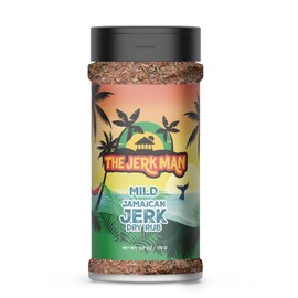 The Jerk Man MILD (All-Purpose) Jamaican Jerk Seasoning - Less Heat Than Spicy - Use on Chicken, Fish, Lamb, Veggies - 3.9 ounce Jar