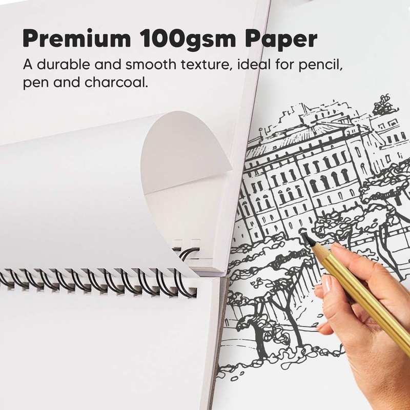 100gsm A4 Sketchbook for Artists - Spiral Bound Drawing Pad