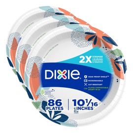 Dixie Paper Plates, Large 10 Inch | 2X Stronger | Microwave-Safe | Soak-Proof | 86 Count, Pack of 3
