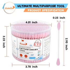HOMEFOX XL Pink Thick Cotton Swabs Pointed Precision - 500 Count Extra Large - Pointy Organic Cotton Buds Double Side Tightly Wrapped Cotton Tips Paper Stick Cruelty-Free, XL Pointy & Round Pink
