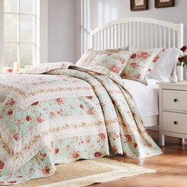 Greenland Home Antique Rose 100% Cotton Heirloom-Quality Bedspread Set, 3-Piece King, Blue