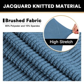 PrinceDeco Stretch Ottoman Cover Slipcovers Rectangle for Living Room Foot Stool Covers to Fit Ottoman Foot Rest, Checked Jacquard Fabric with Elastic Bottom (Oversized Ottoman, Biscotti Beige)