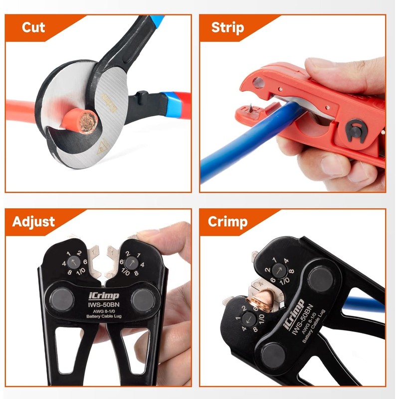 iCrimp Battery Cable Lug Crimping Tool Kit for 8-1/0 AWG