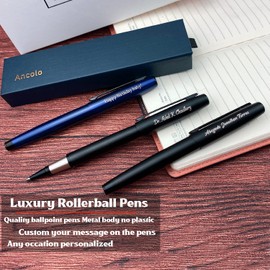 Engraved Pens Fancy Business Pens 5 Rollerball Pens with 10 extra Black Refills a Set Quality Pens Metal Body - Custom with Names Message on the Pens -Gift Pen Set for Family Colleague Elder Friends