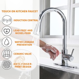 Keer Touchless Faucet with Pull-Down Sprayer, Polished Chrome, Hands-Free, 3 Modes, Single Handle, Easy Assembly