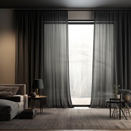 NAKIHOUSE Voile Curtain, 84 Drop Net Curtains Light Filtering Window Treatment Sheer & Drapes Slot Top Black Sheer Curtains for Bedroom/Nursery Room 52" x 84", 2 Panels