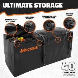 Mockins XXL 40 Cu Ft Soft-Shell Trailer Hitch Cargo Carrier Bag | 84"x24"x34" All-Weather Cargo Bag for Hitch Carrier | 7 Ft Extra Wide Waterproof Truck Bed Storage w/Buckle Straps, Lock, & Carry Bag