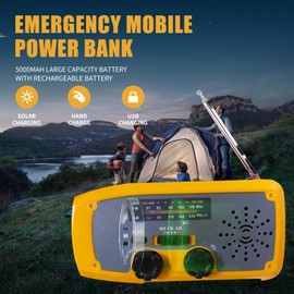 GcSige Emergency Radio with NOAA Weather Alert, AM/FM Shortwave Radio,Hand Crank Radio with Solar Charger, 5000mAh Battery Portable Radio with LED Flashlight, USB Charger for Home Camping