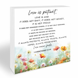 5 Inches Christian Wooden Sign - Bible Verse 1 Corinthians 13:4-8 Wood Signs - Christian Inspirational Religious Gifts - Love Quotes Wooden Plaque Tabletop,Shelf, Home & Office Decorations (A08)