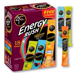 4C Energy Rush Drink Mix - Pack of 2 Boxes - 18 Packets Each - Makes 36 Servings - 6 Orange, 6 Berry, 6 Citrus Packets - Bonus Variety Pack -Net Wt. 4.987 OZ (141g) Each Box