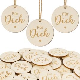 BOFUNX Pack of 30 Wooden Gift Tags For You Wooden Pendants Round Wooden Discs Wooden Decoration Confetti Decoration for Wedding Christening Birthday Party