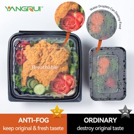 YANGRUI Take Out Containers, Reusable Large Capacity 45 Pack 9.5 Inch 38 oz BPA Free Anti-Fog Shrink Wrap Meal Prep Container Microwave Freezer Safe Plastic Hinged To Go Containers