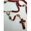 Devotional Saints Corded Wood Rosary - Red with Gold -