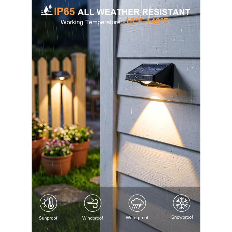 Solar Fence Lights Outdoor, 3000/4500/6000K 3 Mode 16 Pack Fence