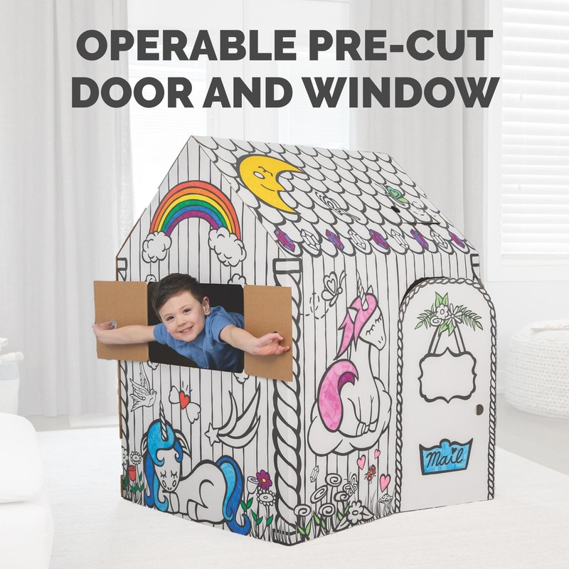 Bankers Box at Play Color in Unicorn Playhouse, Cardboard Playhouse