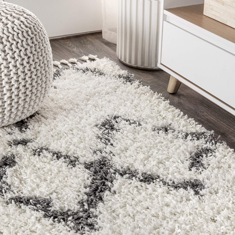 JONATHAN Y Mercer Plush Tassel Moroccan Tribal Geometric Trellis Denim,