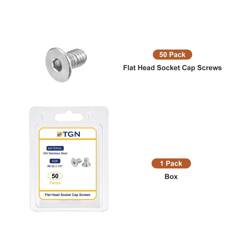 DTGN #8-32 x 1/4" Flat Head Socket Cap Screws, 50