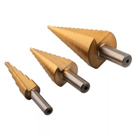 Stufenbohrer Set 3 Stück Titan beschichtet HSS Stahl 4-12 mm, 4-20 mm, 4-32 mm zum Bohren von Löchern In Metall Stahl Messing Holz Kunststoff Eisen