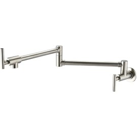 XYBSDBTNR Single Cold Wall Mounted Kitchen Faucet Folding Brass Kitchen Sink Faucets Swivel Single Hole Kitchen Double Joint Swing Arm Faucet,Rose Gold(Brushed Nickel)