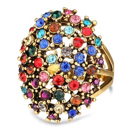 HAIXIAN Gold Colorfull Full Cubic Zirconias Chunky Dome Ring for Women,14K Yellow Gold Plated Cocktail Party Multi Stone Crystal Turkey Ring Jewelry (Ring_A, 6)