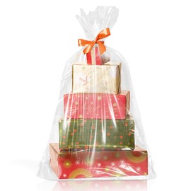 WIKDAY Cellophane Wrap for Gift Baskets 5 PCS 40x50 Inches Large Clear Cello Gift Bags with Ties Plastic