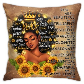 Black Art Throw Pillow Covers Afro Black Girl African American Pillowcase with Zipper Square Pillow Cases Cushion Hold for Sofa Bedroom Home Decor 18x18 Inches