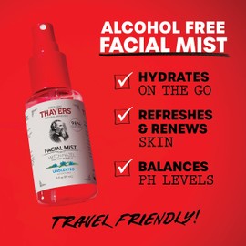 THAYERS Thayers Alcohol-Free Witch Hazel Facial Mist Toner with Aloe Vera, Unscented, Soothing and Hydrating, for All Skin Types, Trial Size, 3 oz