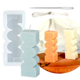 Nimozekd Column Geometric Candle Mold Curved House Decoration Cylindrical Set with with Large-Eye Wicking Needle,Wax Core Wire for DIY Candle Rraft Hourglass Mold for Beginners