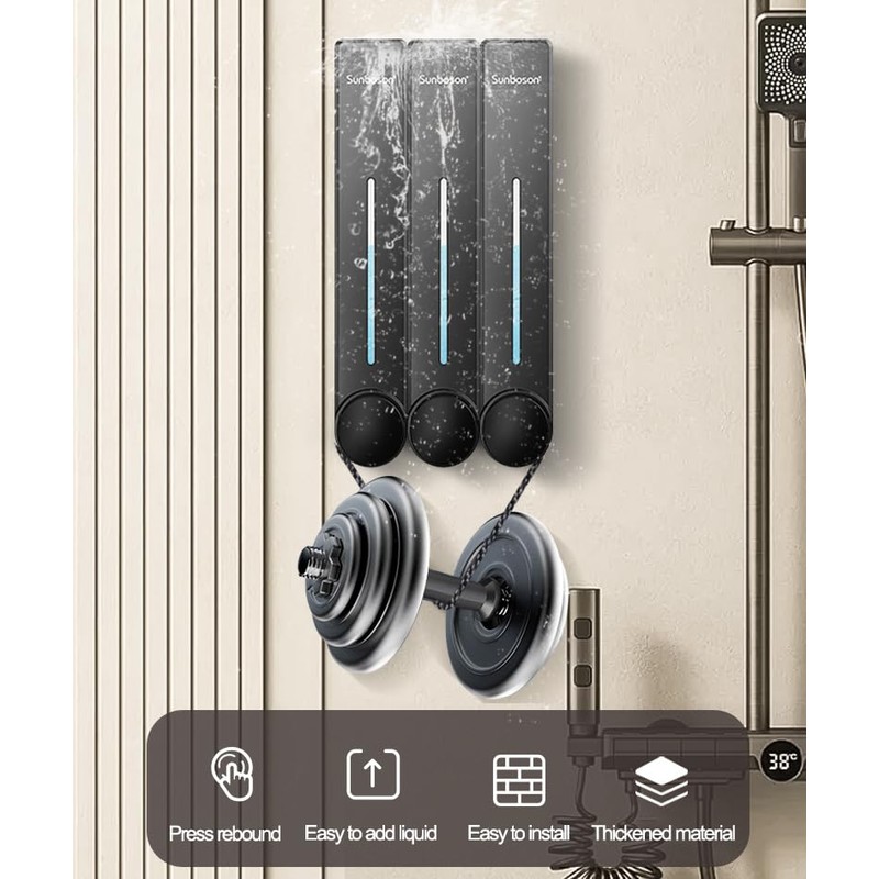 Liquid Soap Dispenser Wall Mount, 3 Chamber Bathroom Shower Pump
