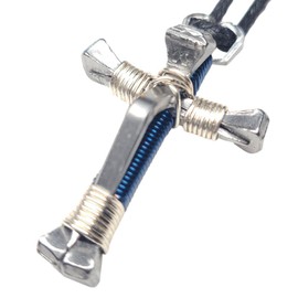 5 Nail Horseshoe Nail Cross Necklace - You Pick Colors! (Dark Blue & Silver)