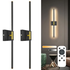 Wall Sconces Set of 2 Battery Operated, 8000mAh USB Rechargeable Wall Sconce with Remote Control, 360°Rotate Dimmable 3000K-6000K LED Dimmable Picture Lamp for Living Room, Bedroom, Hallway (28inch)