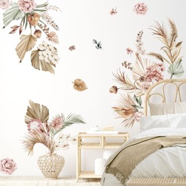 wondever Wall Tattoo Boho Palm Tree Leaves Wall Sticker Tropical Leaves Flowers Large Wall Sticker Wall Decoration for Bedroom Living Room TV Background