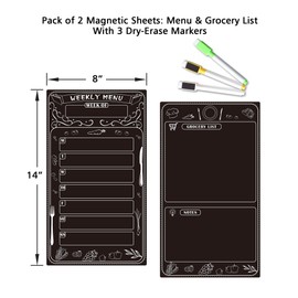 Magnetic Weekly Menu Planner for Fridge: 2 PCS 8x14 Inch Dry Erase Boards with Meal Plan and Grocery List, Dinner Calendar Magnets for Family Kitchen